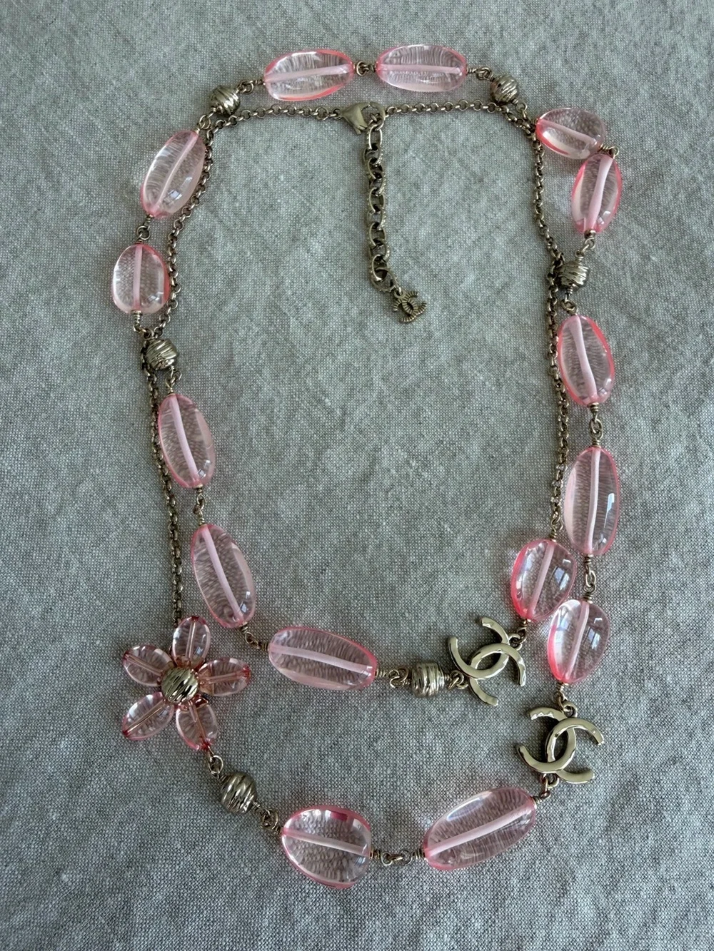 🌸CHANEL Pink Bead Camellia & CC Charm Layered Necklace🌸